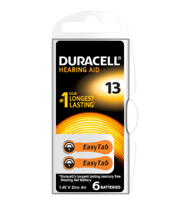 Duracell Easy Tab 13 Hearing Aid Batteries (Card of 6)